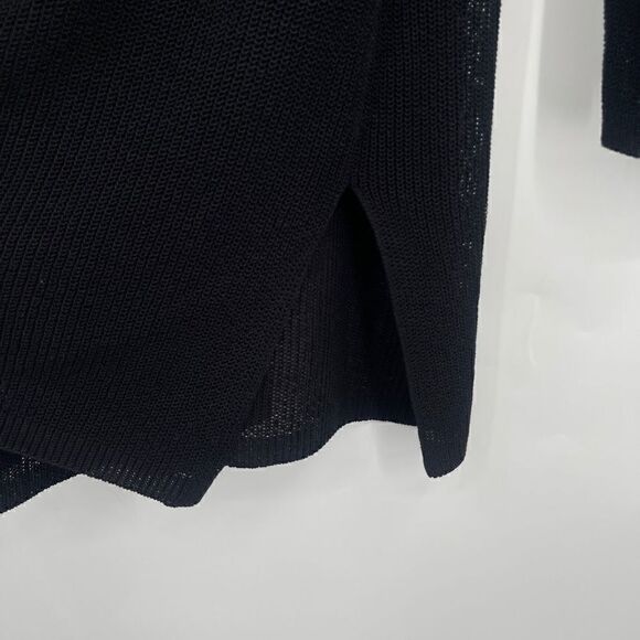 Eileen Fisher Black Open Knit Longline Semi Sheer Cardigan Sweater Size PM - Picture 7 of 8